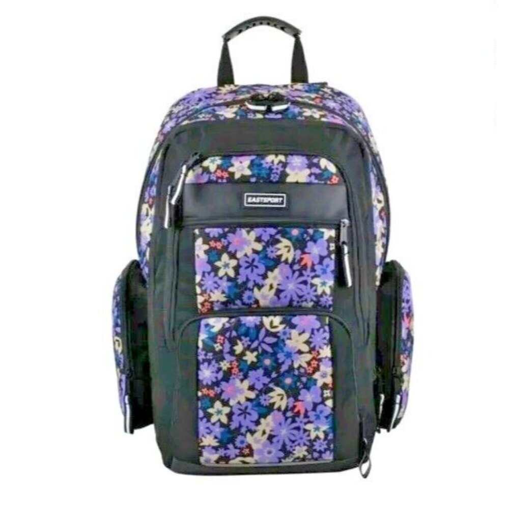 Eastsport Raptor Expandable Backpack Black Botanical Floral Print Laptop Sleeve